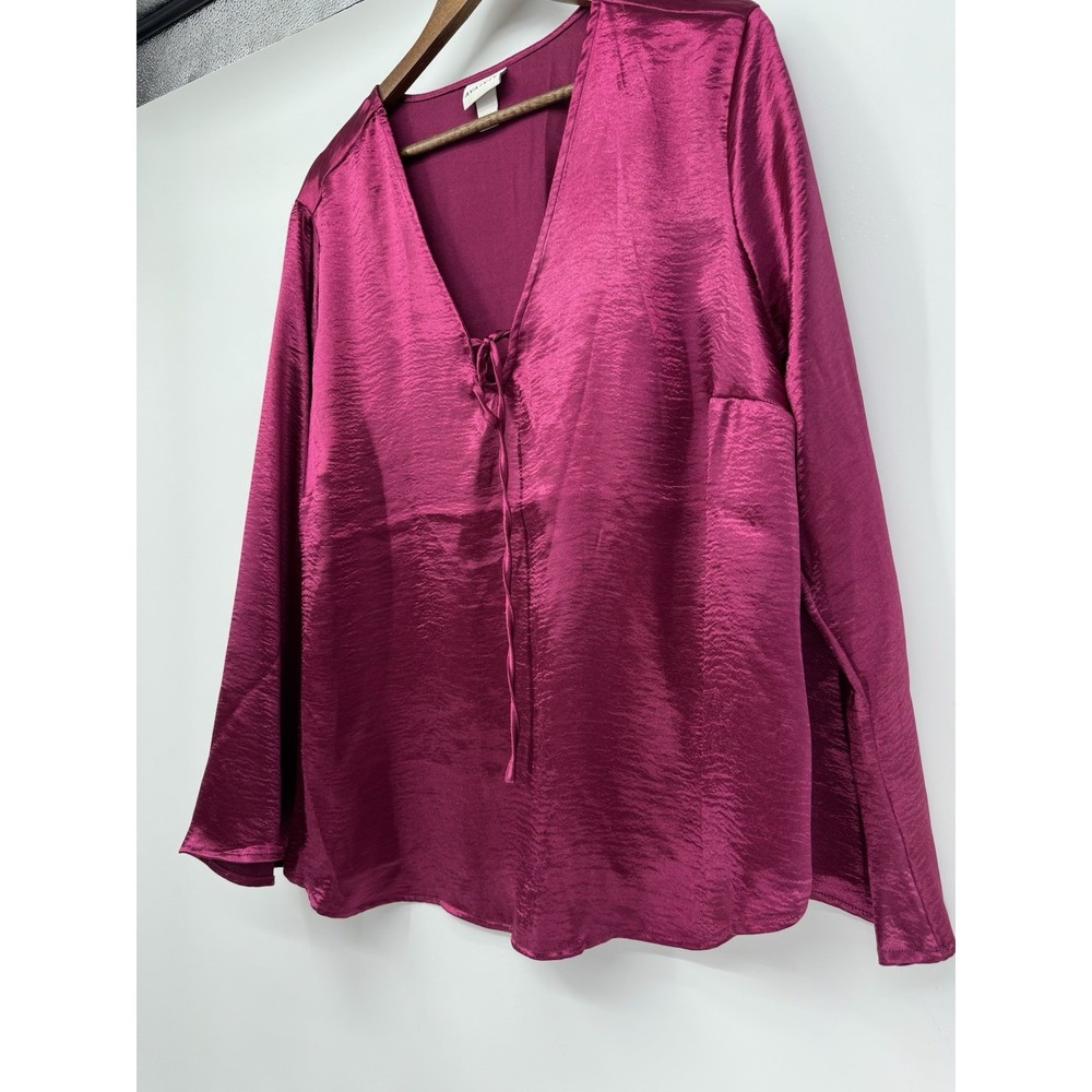 Ava & Viv Magenta Pink Satin Blouse 1X Jewel Tone Holiday Party Whimsigoth - Picture 2 of 11